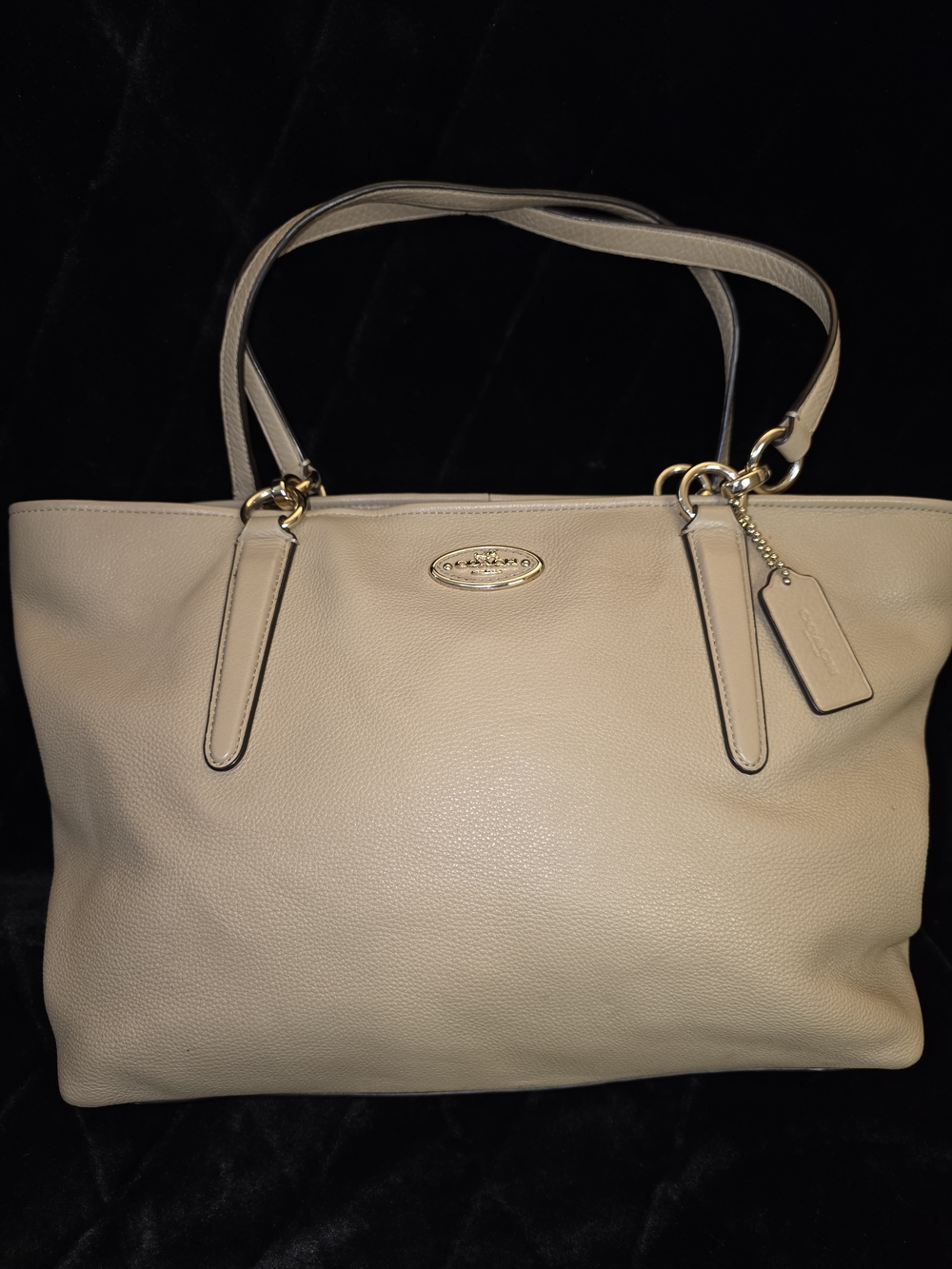 Coach Pebbled Leather Tote Bag in Light Beige